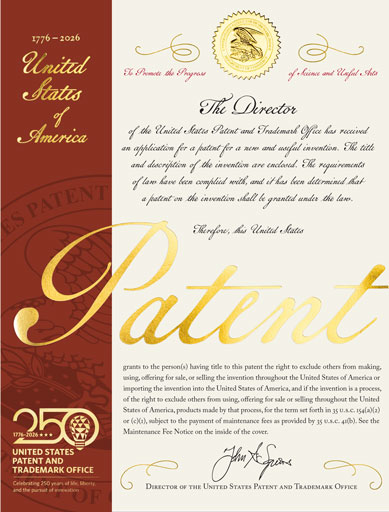 Original United States patent certificate as shown in Land Green Technology Poster No. 2